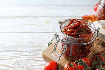 Concept of tasty food - delicious dried tomato