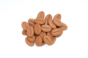 Cookies in the shape of coffee seeds, isolated on white background