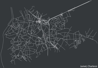 Detailed hand-drawn navigational urban street roads map of the JUMET MUNICIPALITY of the Belgian city of CHARLEROI, Belgium with vivid road lines and name tag on solid background