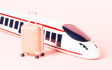 Fototapeta premium Cartoon high-speed train and trunk in the white background, 3d rendering.
