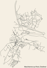 Detailed hand-drawn navigational urban street roads map of the MARCHIENNE-AU-PONT MUNICIPALITY of the Belgian city of CHARLEROI, Belgium with vivid road lines and name tag on solid background
