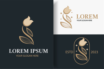 Premium beauty clinic and cosmetics logo  design vector template. Tulip icon	
Beauty clinic logo design vector template. Tulip icon in line style