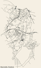 Fototapeta na wymiar Detailed hand-drawn navigational urban street roads map of the MARCINELLE MUNICIPALITY of the Belgian city of CHARLEROI, Belgium with vivid road lines and name tag on solid background