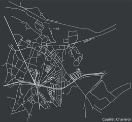 Detailed hand-drawn navigational urban street roads map of the COUILLET MUNICIPALITY of the Belgian city of CHARLEROI, Belgium with vivid road lines and name tag on solid background