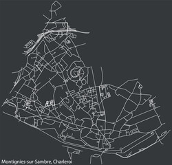 Detailed hand-drawn navigational urban street roads map of the MONTIGNIES-SUR-SAMBRE MUNICIPALITY of the Belgian city of CHARLEROI, Belgium with vivid road lines and name tag on solid background