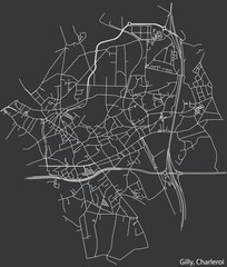 Detailed hand-drawn navigational urban street roads map of the GILLY MUNICIPALITY of the Belgian city of CHARLEROI, Belgium with vivid road lines and name tag on solid background