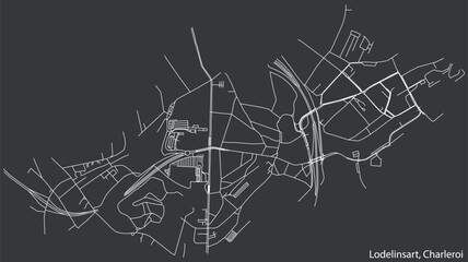 Detailed hand-drawn navigational urban street roads map of the LODELINSART MUNICIPALITY of the Belgian city of CHARLEROI, Belgium with vivid road lines and name tag on solid background