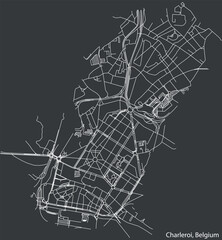 Detailed hand-drawn navigational urban street roads map of the CHARLEROI MUNICIPALITY of the Belgian city of CHARLEROI, Belgium with vivid road lines and name tag on solid background