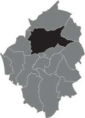 Black flat blank highlighted location map of the JUMET MUNICIPALITY inside gray administrative map of CHARLEROI, Belgium