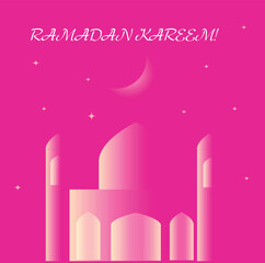 Vector Ramadan Kareem mosque with pink background card