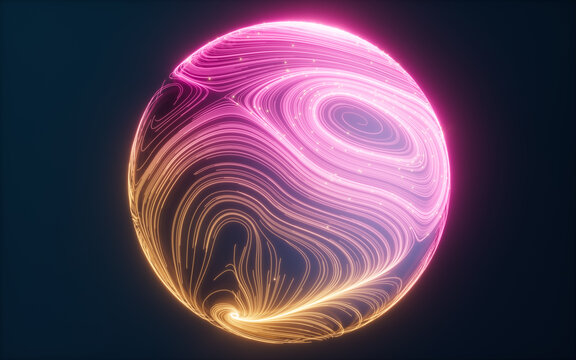 Abstract Flowing Lines And Glowing Particles, 3d Rendering.