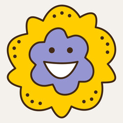 Smiling flower, abstract personage, mascot design, funny face, cute icon.