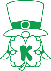 Gnome St Patrick Hold AClover Leaf lphabet K