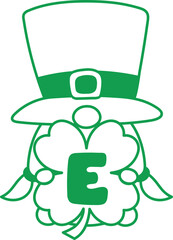 Gnome St Patrick Hold Clover Leaf Alphabet E