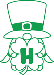 Gnome St Patrick Hold Clover Leaf Alphabet H
