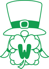 Gnome St Patrick Hold Clover Leaf Alphabet W