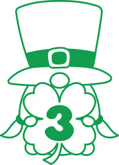 Gnome St Patrick Hold Clover Leaf Number 3 Three