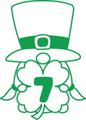 Gnome St Patrick Hold Clover Leaf Number 7 Seven