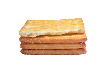 Fresh baked butter cream crackers cheese biscuits on transparent background stock photo png.
