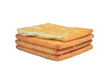 Fresh baked butter cream crackers cheese biscuits on transparent background stock photo png.