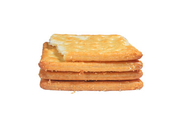 Fresh baked butter cream crackers cheese biscuits on transparent background stock photo png.