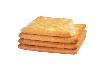 Fresh baked butter cream crackers cheese biscuits on transparent background stock photo png file.
