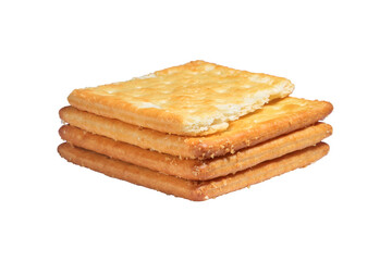Fresh baked butter cream crackers cheese biscuits on transparent background stock photo png.