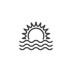 Sunset and sea waves line icon