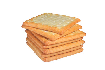 Fresh baked butter cream crackers cheese biscuits on transparent background stock photo png.