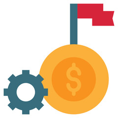 Obraz premium money cog wheel business target flag icon flat style