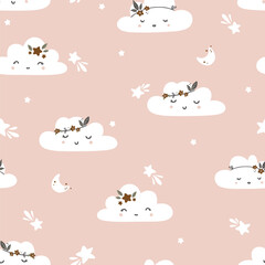 Seamless childish pattern with little clouds. Cute vector texture for kids bedding, fabric, wallpaper, wrapping paper, textile, t-shirt print.