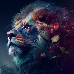 Portrait of a lion, splatter painted,  wallpaper, digital art with generative ai 