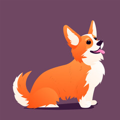 Corgi dog vector cartoon illustration. Cute friendly welsh corgi puppy sitting, smiling with tongue out. Pets, animals, canine theme design element in contemporary simple flat style