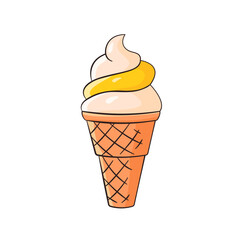 Ice cream in waffle. Vector illustration. Cartoon. Isolated on white background