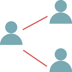 Illustrative pictograms passing from first to second and third, passing, connecting