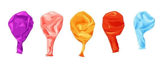 Cartoon inflatable balloon of various shapes and colors. Empty rubber blowing process. Latext uninflated element. Vector illustration on white background © astarte7893