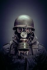 soldier with helmet and gas mask