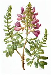 Astragalus Flower Botanical Illustration, Milkvetch Plant Realistic Painting, Abstract Generative AI Illustration