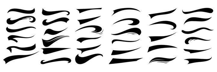 Calligraphic swoosh tail set, underline marker strockes. Sport logo typography elements. Texting letters tail for lettering or baseball club. Vector illustration - obrazy, fototapety, plakaty