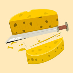 vector of large cheese being cut using a large knife
