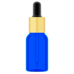 Blue glass essential oil bottle (15ml) with Metal Cap & Dropper 3D Rendering High-Resolution Transparent Background