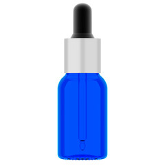 Blue glass essential oil bottle (15ml) with Metal Cap & Dropper 3D Rendering High-Resolution Transparent Background