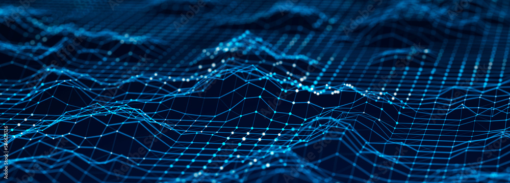 Poster Digital technology background. Network connection dots and lines. Futuristic background for presentation design. 3d