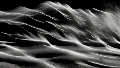  Black and white pattern of sand blowing in the wind, generative ai