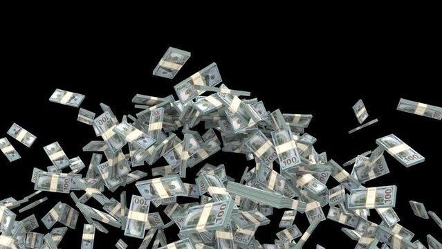 Flow of flying and falling dollar stacks pack - 3d render with alpha channel.
