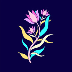 Floral tulip flower in art nouveau border 1920-1930. Hand drawn style with weaves of lines, leaves and flowers