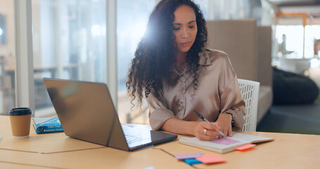 Thinking, vision and business black woman on laptop at desk for online project, planning and research. Brainstorming, problem solving and female employee with notebook for schedule, goal and strategy © D Lahoud/peopleimages.com