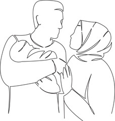muslim couple with newborn baby