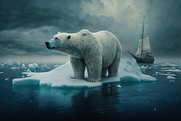 Naklejka na ściany i meble Grand Voyage to the Cold North: A Mystic Story of a Legendary Polar Bear Generative AI