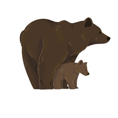 Ours brun, mère et enfant, famille, ours debout - obrazy, fototapety, plakaty